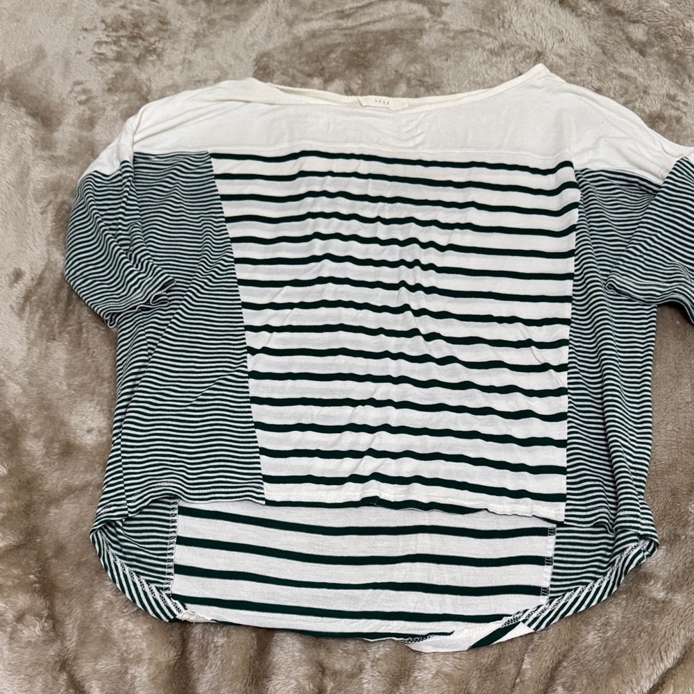 Lush Green and White Striped Short Sleeve Top